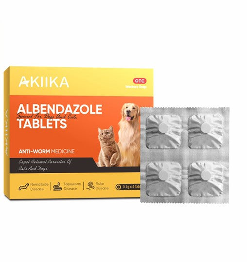 AKIIKA 4pcs Albendazole Tablets 0.1g in one box