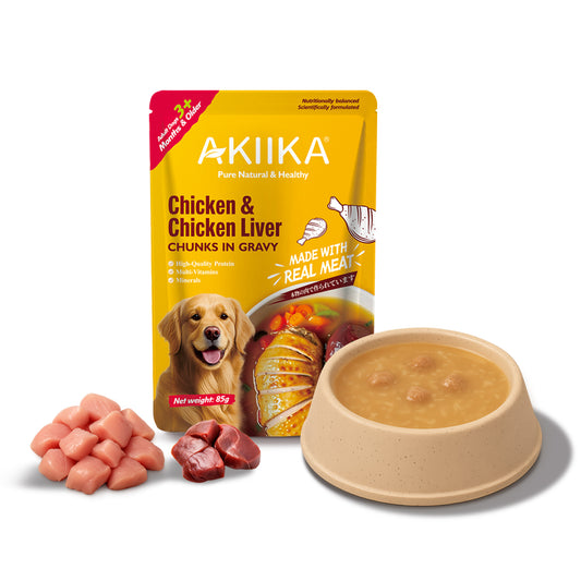 AKIIKA Chicken & Liver Chunks in Gravy Natural Dog Wet Food 85g